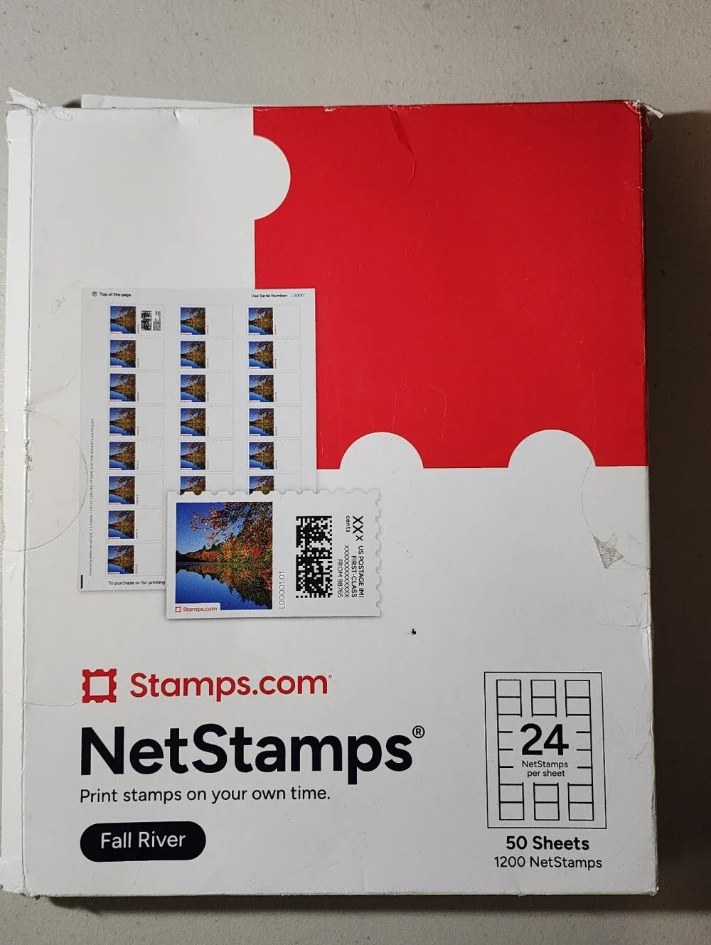 1152 NetStamps (48 sheets)  USPS Stamps.com Postage Original FALL RIVER Design.